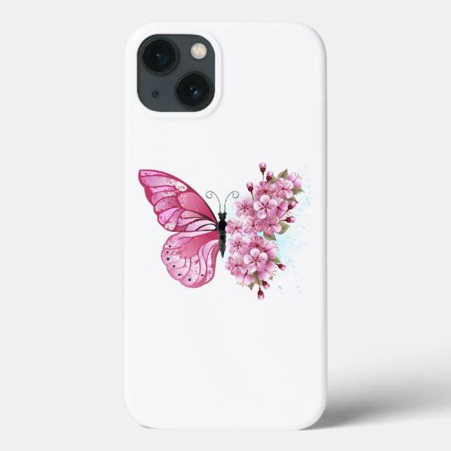 Funda De Case-Mate Para iPhone Mariposa de flores con Sakura rosa (Reverso)