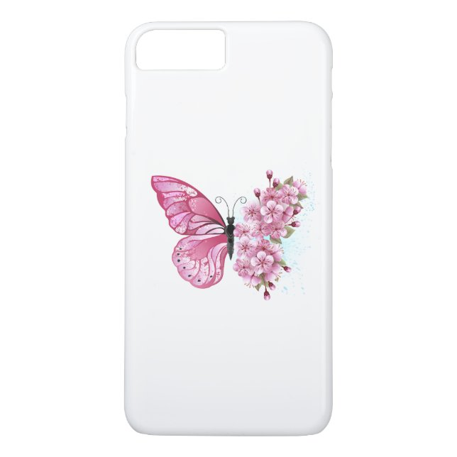 Funda De Case-Mate Para iPhone Mariposa de flores con Sakura rosa (Reverso)