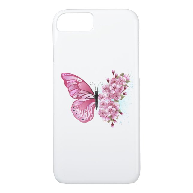 Funda De Case-Mate Para iPhone Mariposa de flores con Sakura rosa (Reverso)