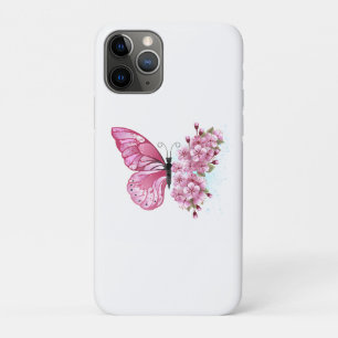 Funda Para iPhone 11 Pro Mariposa de flores con Sakura rosa