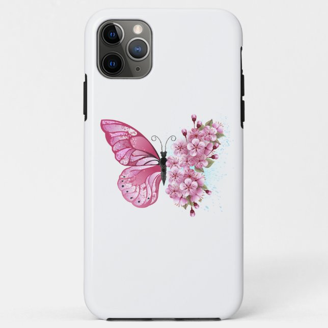 Funda De Case-Mate Para iPhone Mariposa de flores con Sakura rosa (Reverso)