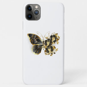 Funda Para iPhone 11 Pro Max Mariposa de flores de oro con orquídea negra
