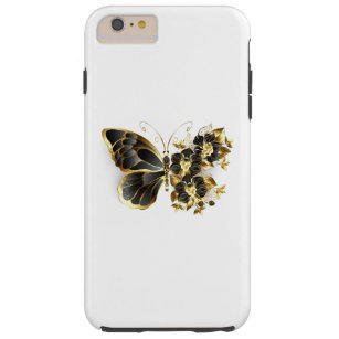 Funda Resistente Para iPhone 6 Plus Mariposa de flores de oro con orquídea negra