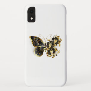 Funda Para iPhone XR Mariposa de flores de oro con orquídea negra