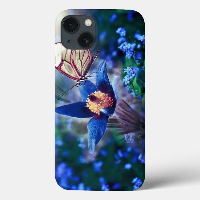 Funda De Case-Mate Para iPhone Mariposa de primavera en flor azul (Reverso)
