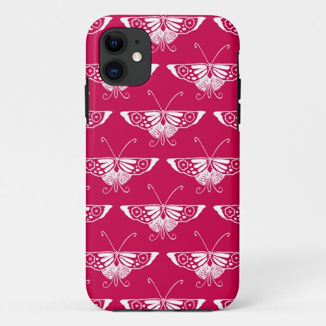 Funda De Case-Mate Para iPhone Mariposa Deco estilizada - rosa fucsia (Reverso)