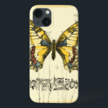 Funda Para iPhone 13 Mariposa decorativa con flores silvestres<br><div class="desc">Una mariposa decorativa de colores vivos es el tema de esta pieza de Jennifer Goldberger. Las flores silvestres se dibujan por los lados y debajo de la enorme mariposa. Un bonito borde pastel completa la escena. ¡Pida su impresión hoy mismo!</div>