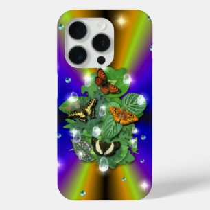 Funda Para iPhone 15 Pro Mariposa en arcoiris amarillo púrpura