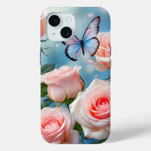 Funda Para iPhone 15 Mariposa En Flor Rosa