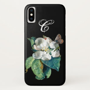 FUNDA PARA iPhone X MARIPOSA EN LA FLOR BLANCA , MONOGRAMA FLORAL