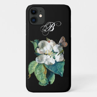 FUNDA PARA iPhone 11 MARIPOSA EN LA FLORES BLANCA , MONOGRAMA FLORAL