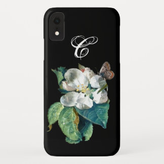 FUNDA PARA iPhone XR MARIPOSA EN LA FLORES BLANCA , MONOGRAMA FLORAL