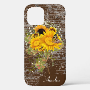 Funda Para iPhone 12 mariposa en un ramo de girasol