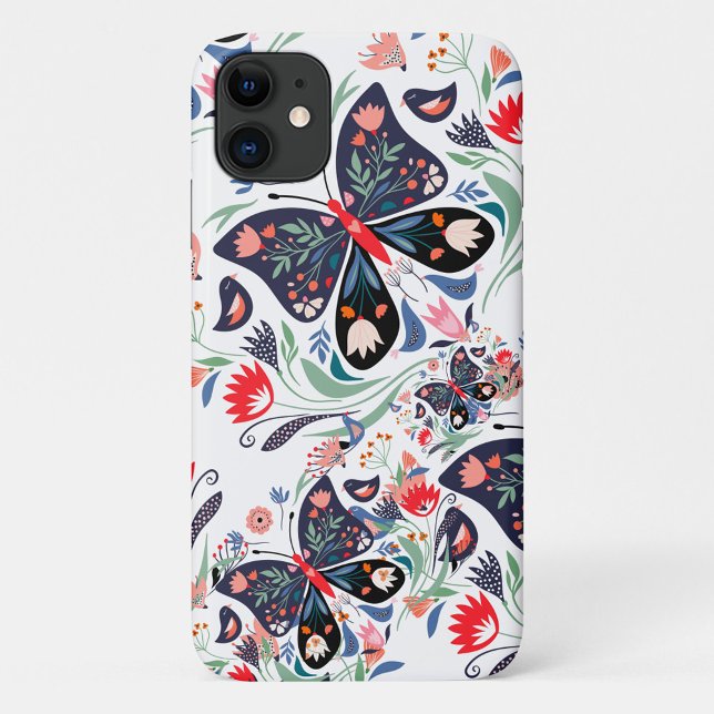 Funda De Case-Mate Para iPhone Mariposa floral (A vibrant floral pattern featuring butterflies and flowers. )