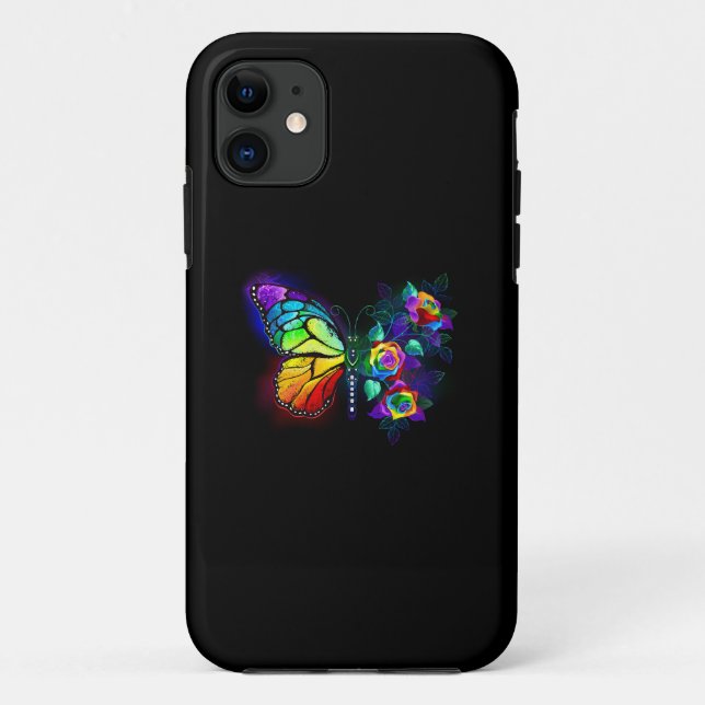 Funda De Case-Mate Para iPhone Mariposa florida arcoiris (Reverso)