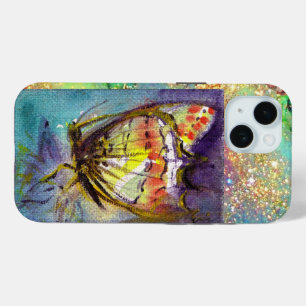 FUNDA PARA iPhone 15 MARIPOSA MÁGICA EN DESTELLOS DE ORO AZUL