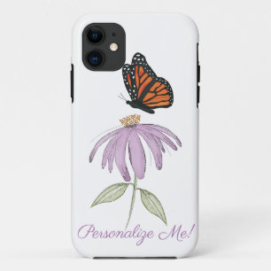 Funda Para iPhone 11 Mariposa monarca con flor de cono morado