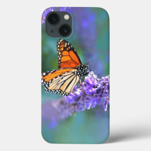 Funda Para iPhone 13 Mariposa Monarca en Flor de Lila Púrpura