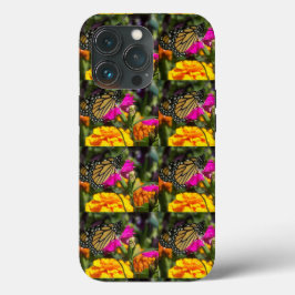 Funda Para iPhone 13 Pro Mariposa monarca en la flor rosada de Marigold