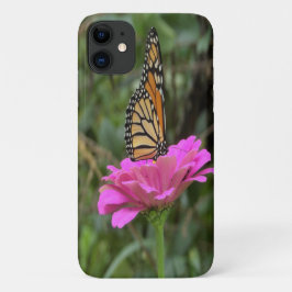 Funda Para iPhone 11 Mariposa monarca en una flor rosada de la zinnia B