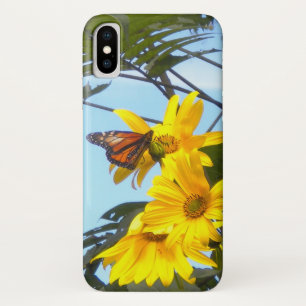 Funda Para iPhone X Mariposa monarca sobre girasoles