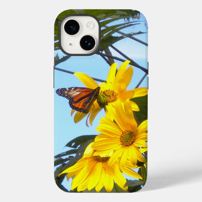 Funda De Case-Mate Para iPhone Mariposa monarca sobre girasoles (Reverso )