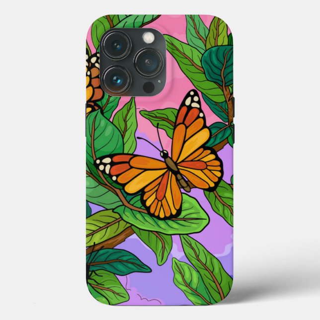 Funda De Case-Mate Para iPhone Mariposa monarca sobre hojas (Reverso )