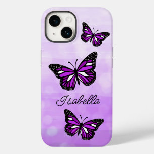 Funda Para iPhone 14 De Case-Mate Mariposa morada y tu nombre personalizado