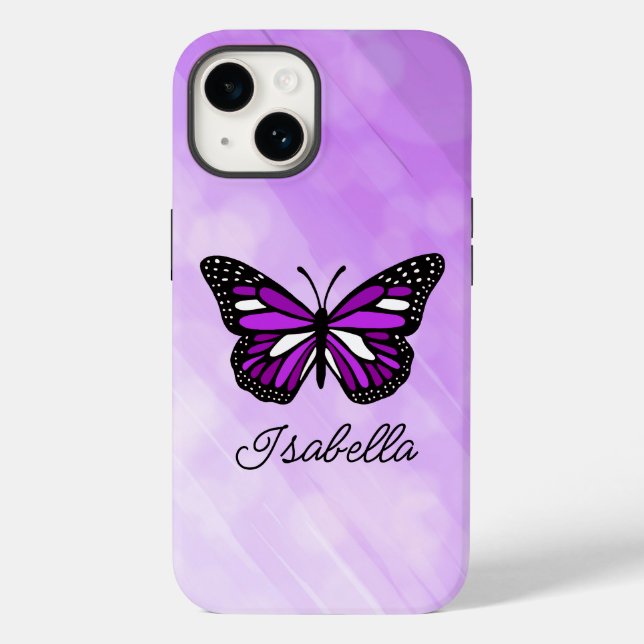 Funda De Case-Mate Para iPhone Mariposa morada y tu nombre personalizado (Reverso )