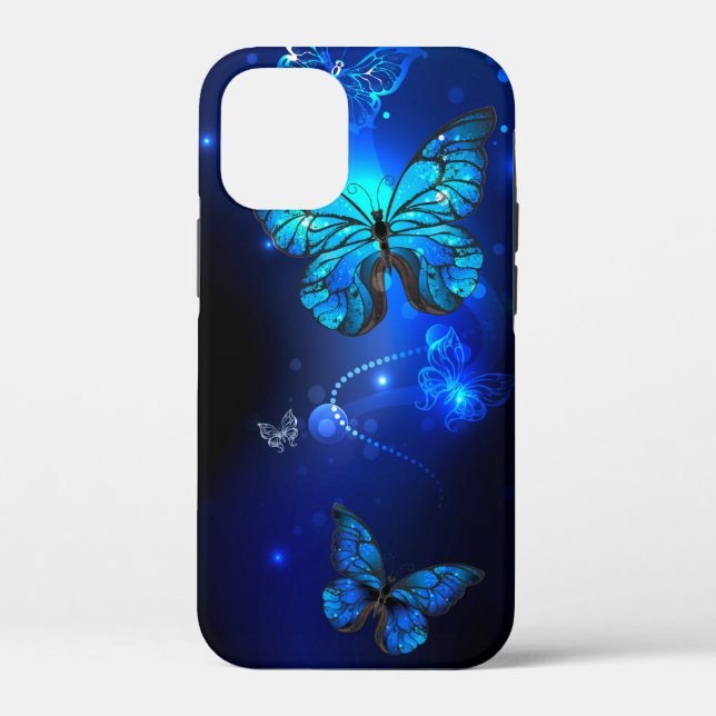 Funda De Case-Mate Para iPhone Mariposa morfo en el fondo oscuro (Reverso )