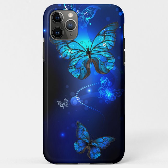 Funda De Case-Mate Para iPhone Mariposa morfo en el fondo oscuro (Reverso)
