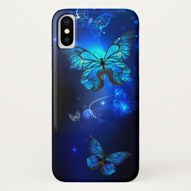 Funda De Case-Mate Para iPhone Mariposa morfo en el fondo oscuro (Reverso)