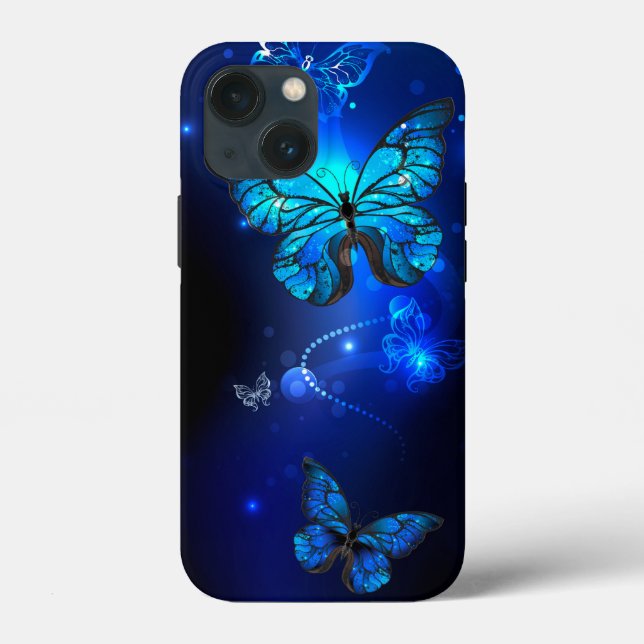 Funda De Case-Mate Para iPhone Mariposa morfo en el fondo oscuro (Reverso )