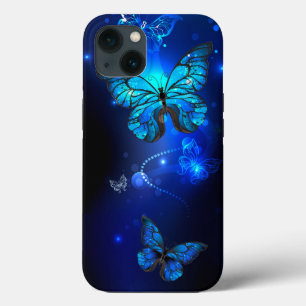 Funda Para iPhone 13 Mariposa morfo en el fondo oscuro