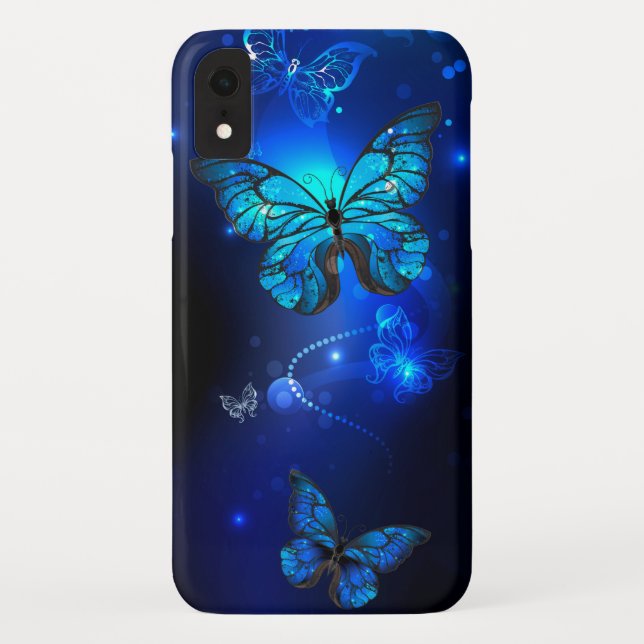 Funda De Case-Mate Para iPhone Mariposa morfo en el fondo oscuro (Reverso)