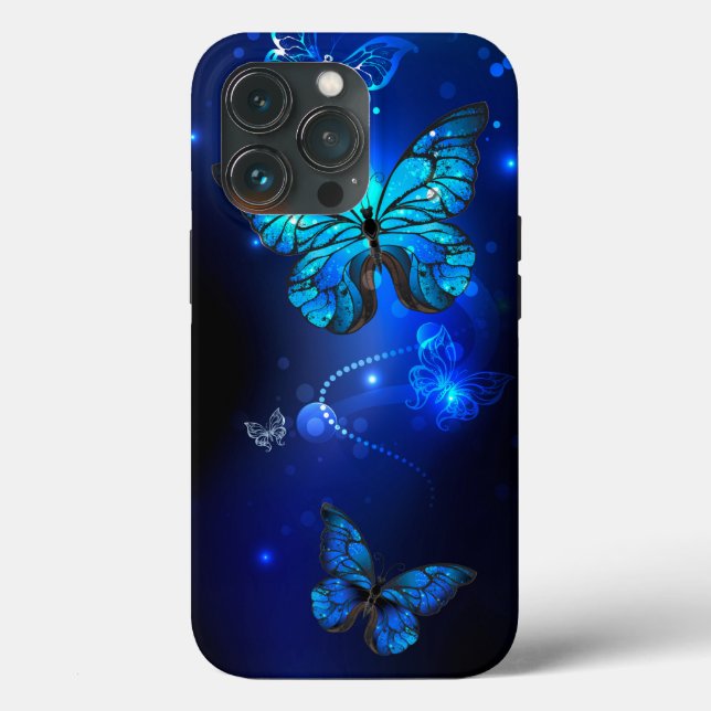 Funda De Case-Mate Para iPhone Mariposa morfo en el fondo oscuro (Reverso )