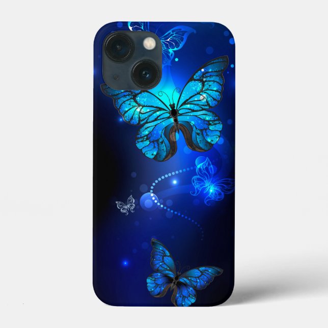 Funda De Case-Mate Para iPhone Mariposa morfo en el fondo oscuro (Reverso )