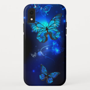 Funda Para iPhone XR Mariposa morfo en el fondo oscuro