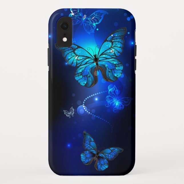 Funda De Case-Mate Para iPhone Mariposa morfo en el fondo oscuro (Reverso)