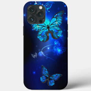 Funda Para iPhone 13 Pro Max Mariposa morfo en el fondo oscuro