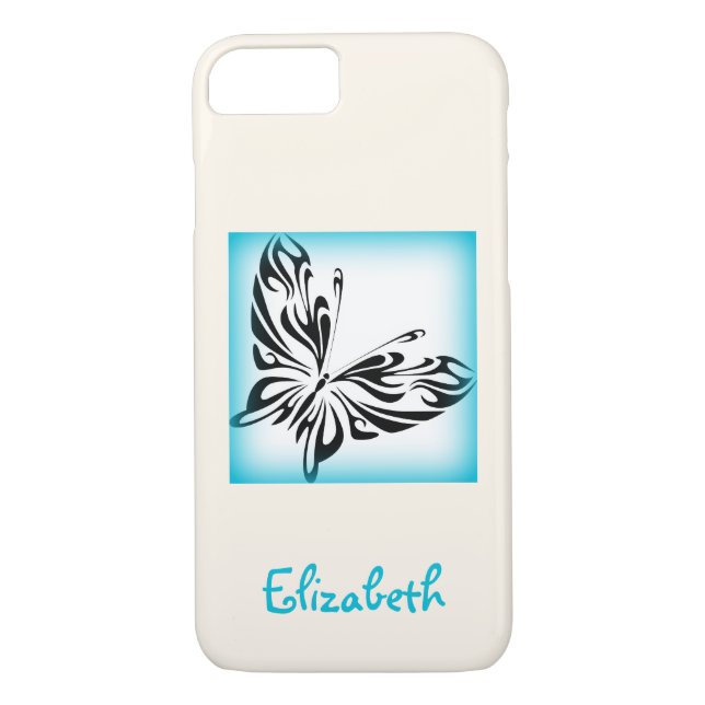 Funda De Case-Mate Para iPhone Mariposa negra con borde azul personalizada (Reverso)