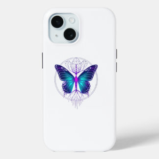 Funda Para iPhone 15 Mariposa Pegatina Ciberpunk Neon – Futurista Estét