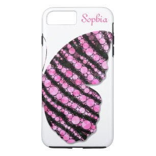 Funda Para iPhone 8 Plus/7 Plus Mariposa personalizada con brillo negro y rosa