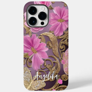 Funda Para iPhone 14 Pro Max De Case-Mate Mariposa personalizada de color rosa y dorado