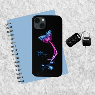 Funda Para iPhone 13 Mariposa rosa y azul neón