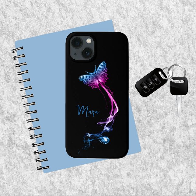 Funda De Case-Mate Para iPhone Mariposa rosa y azul neón (Subido por el creador)