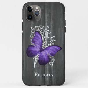 Funda Para iPhone 11 Pro Max Mariposa Rustica Púrpura Personalizada