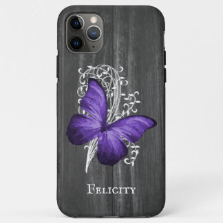 Funda Para iPhone 11 Pro Max Mariposa Rustica Púrpura Personalizada