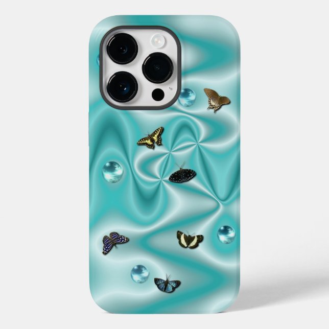 Funda De Case-Mate Para iPhone Mariposa sobre la seda verde con las perlas (Reverso )