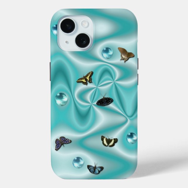Funda De Case-Mate Para iPhone Mariposa sobre la seda verde con las perlas (Reverso )